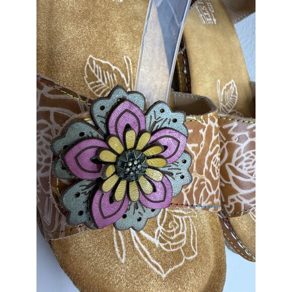 L'Artiste Spring Step Leather Wedge Rose Embossed Sandals Cuteness Two Pair 38 8 - Picture 6 of 16